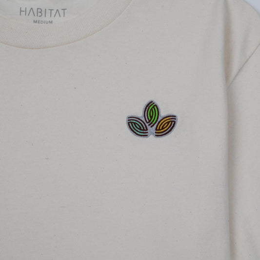 Habitat Leaves Embroidery T-Shirt - Natural