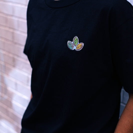 Leaves Embroidery T-Shirt Black