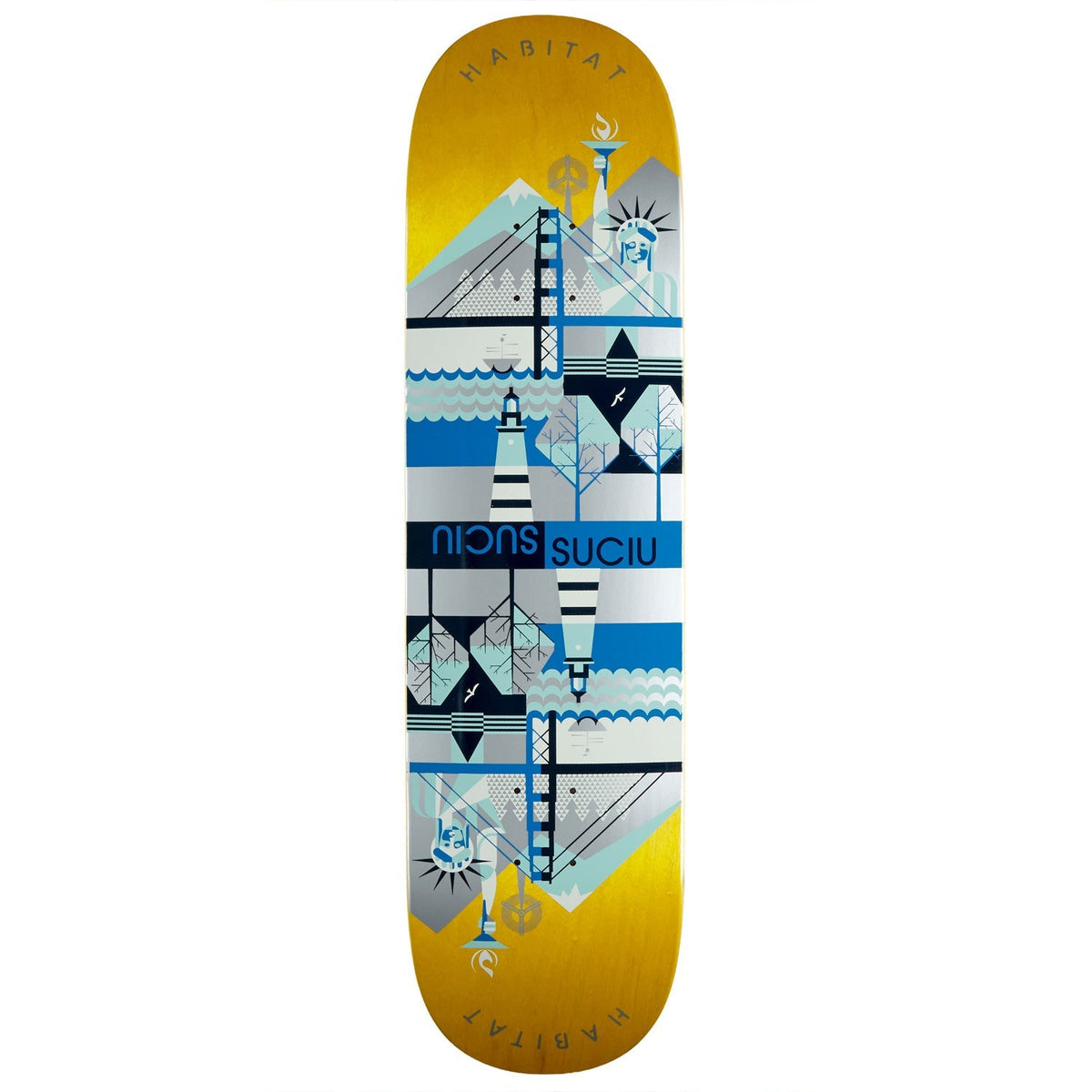 Habitat Suciu Cross Continental Twin Tail Skateboard Deck - Blue/Assorted Stains - 8.30"