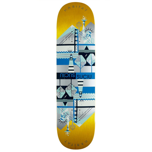 Habitat Suciu Cross Continental Twin Tail Skateboard Deck - Blue/Assorted Stains - 8.30"