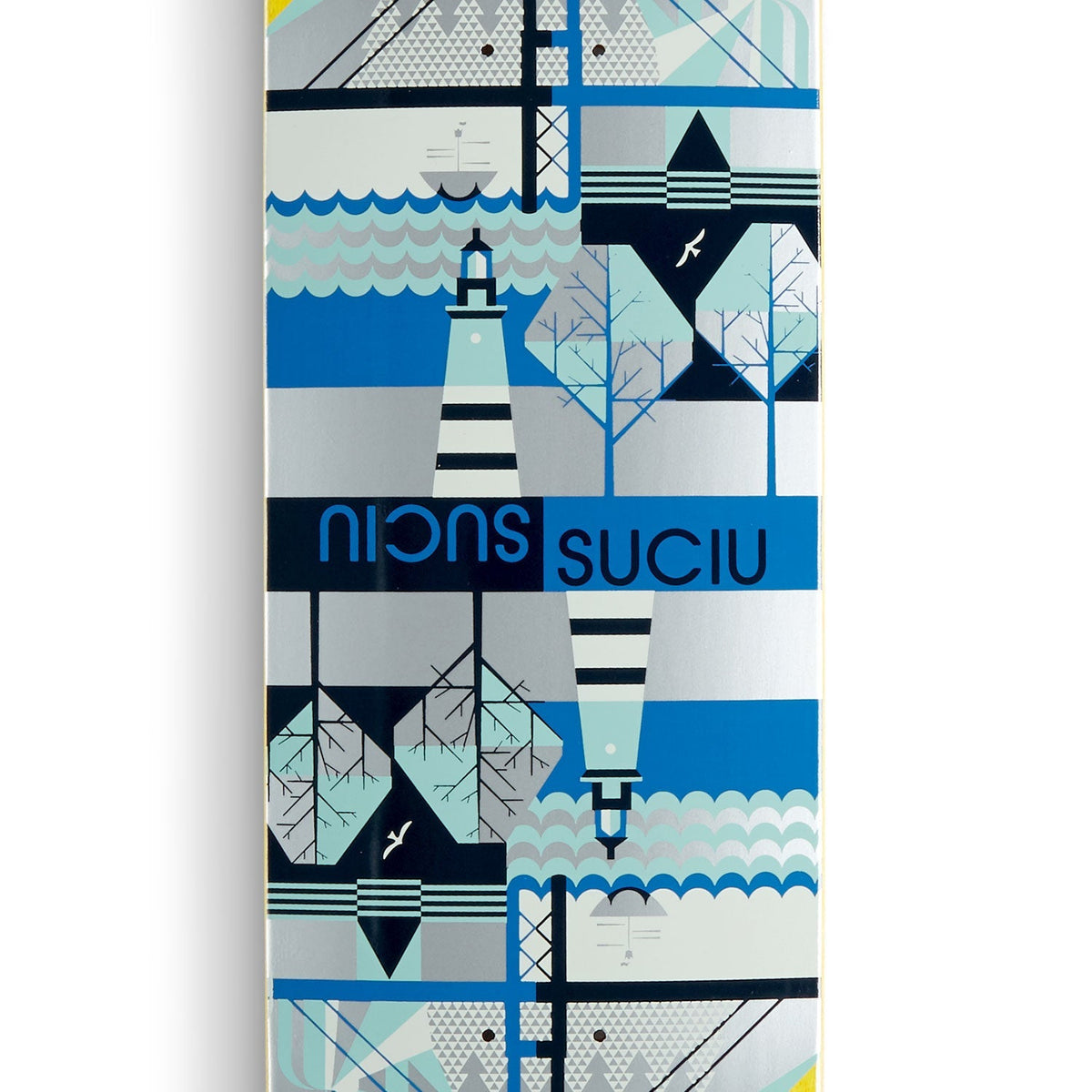 Habitat Suciu Cross Continental Twin Tail Skateboard Deck - Blue/Assorted Stains - 8.30"